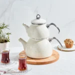 KARACA CYRSTAL ENAMEL TEAPOT SET CREAM