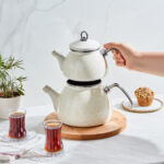 KARACA CYRSTAL ENAMEL TEAPOT SET CREAM - Image 2