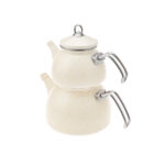 KARACA CYRSTAL ENAMEL TEAPOT SET CREAM - Image 4