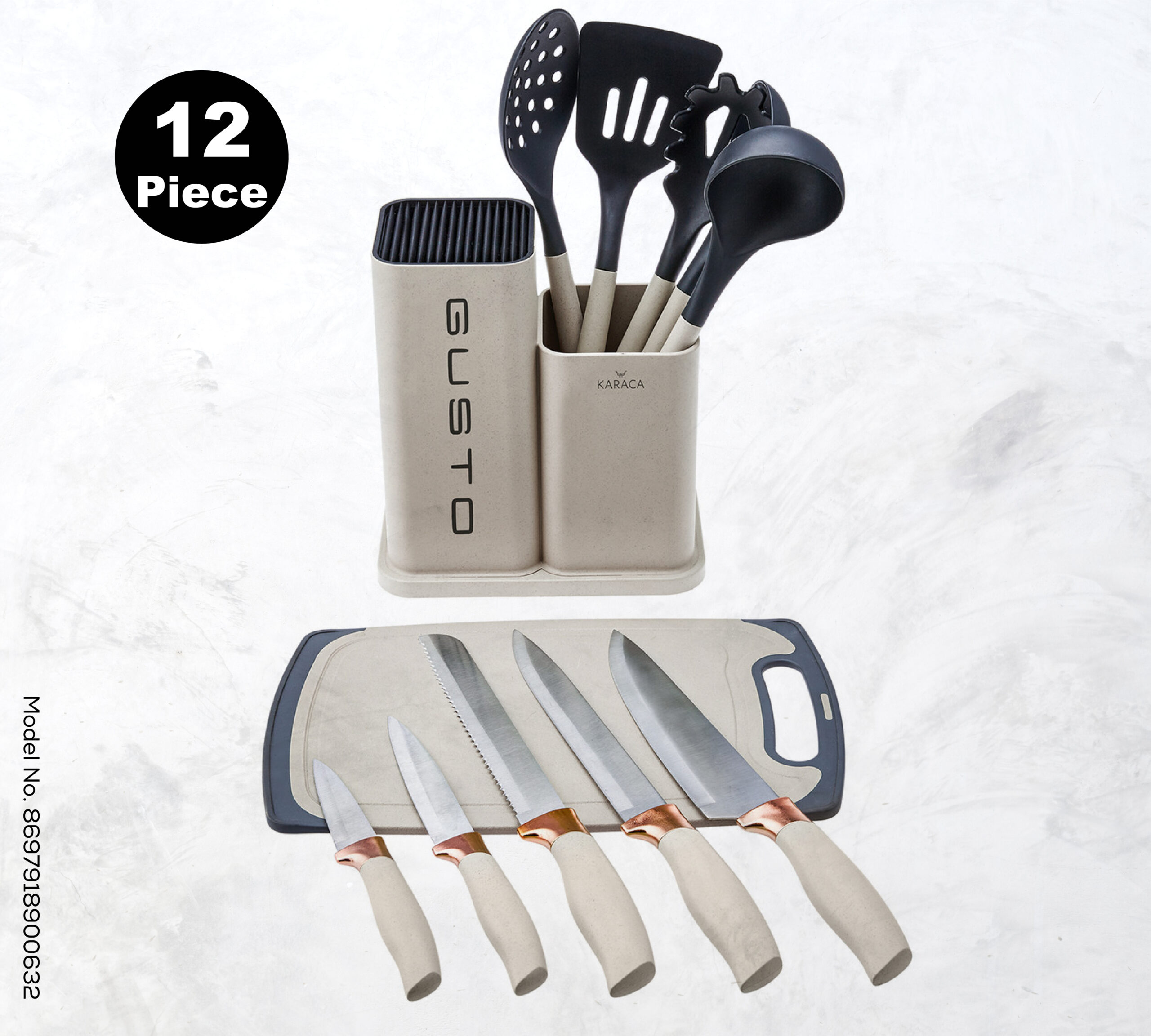 KARACA GUSTO CREAM 12 PCS BIÇAK SERVİS KESME TAHSTONEI SET - Image 9
