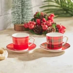 KARACA CHECKERED 2-PERSON COFFEE CUP, RED