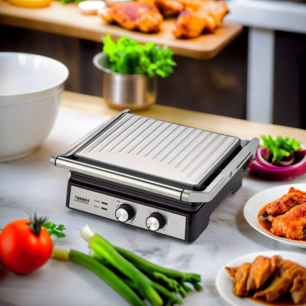 BRKNDA Professional Electric Grill – Marble-Coated Plates, 2000W, Built-In Timer, Compact Design